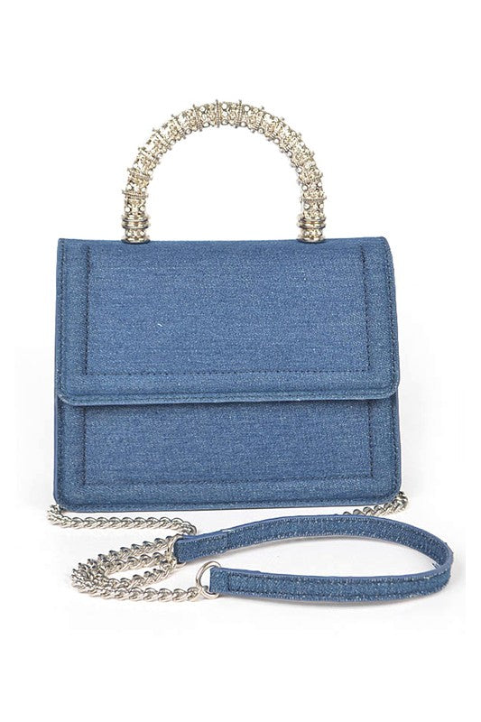 Silver Top Handle Denim Swing Bag – Conquer Your Crown